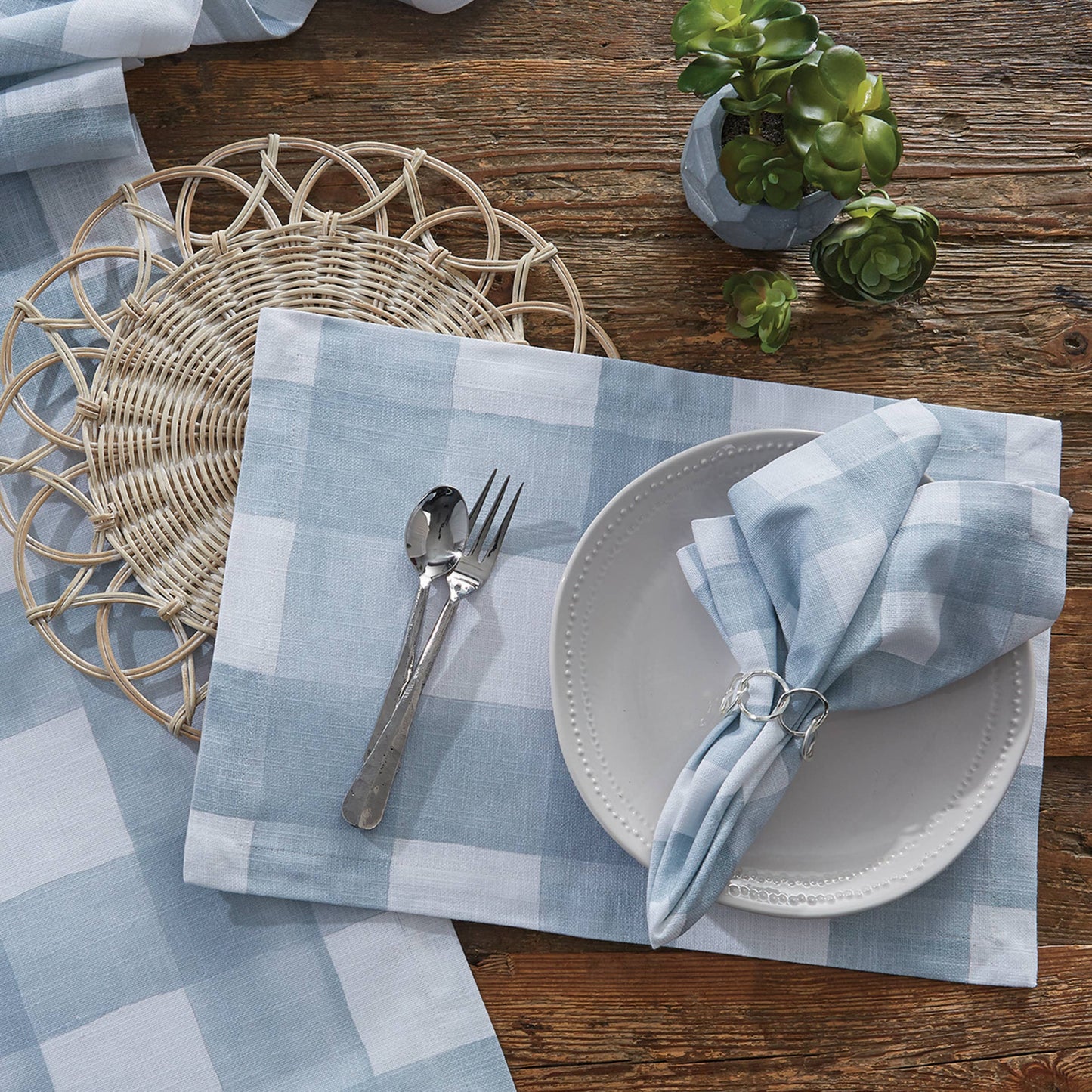 Buffalo Check Watercolor Napkin - Blue Mist