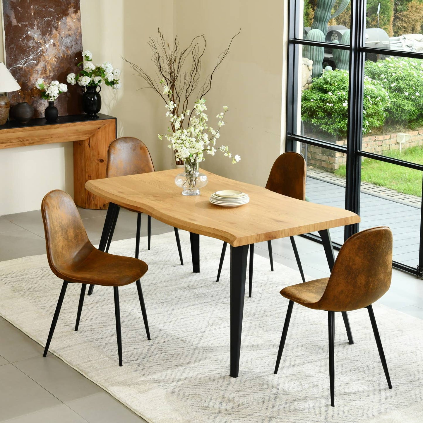 5-Piece Dining Set-63" Wave-Edge Table and Chair Options