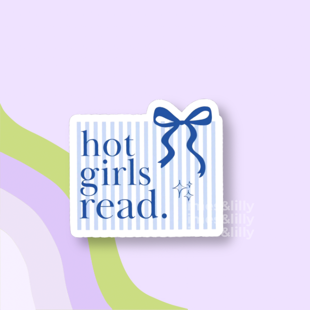 Hot Girls Read Blue Bow Sticker | Coquette Reader Vinyl Sticker