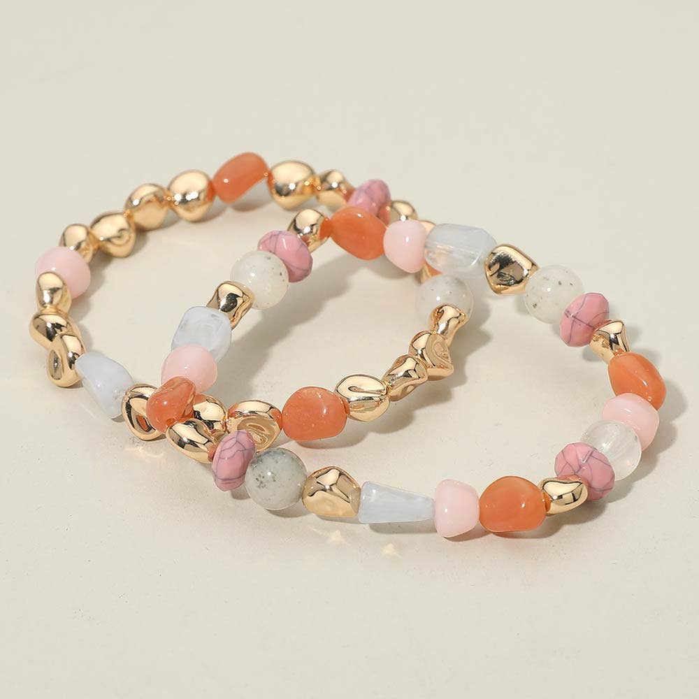 2PCS - Multicolor Pebble Beaded Stretch Multi Layered Bracelets