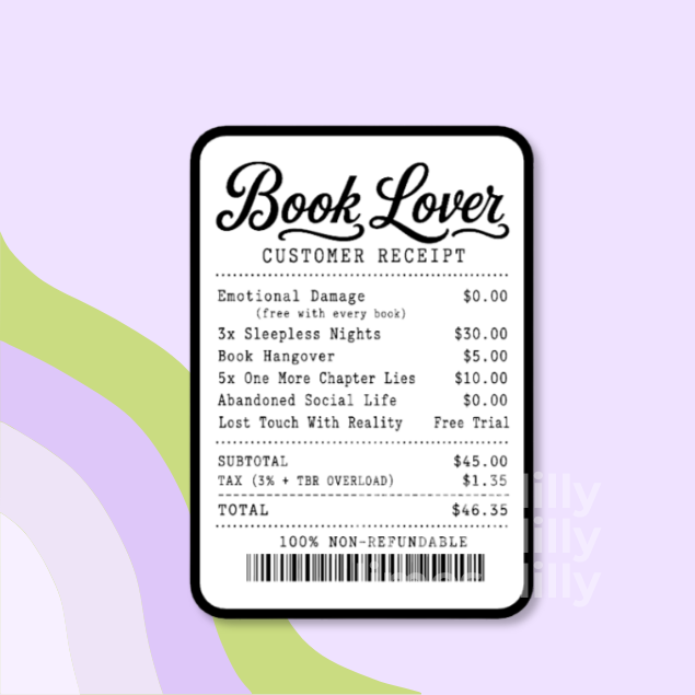 Book Lover Customer Receipt Vinyl Sticker
