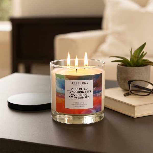 Candle - Orange/Blue Glass Lying In Bed with Lid, 12 Oz
