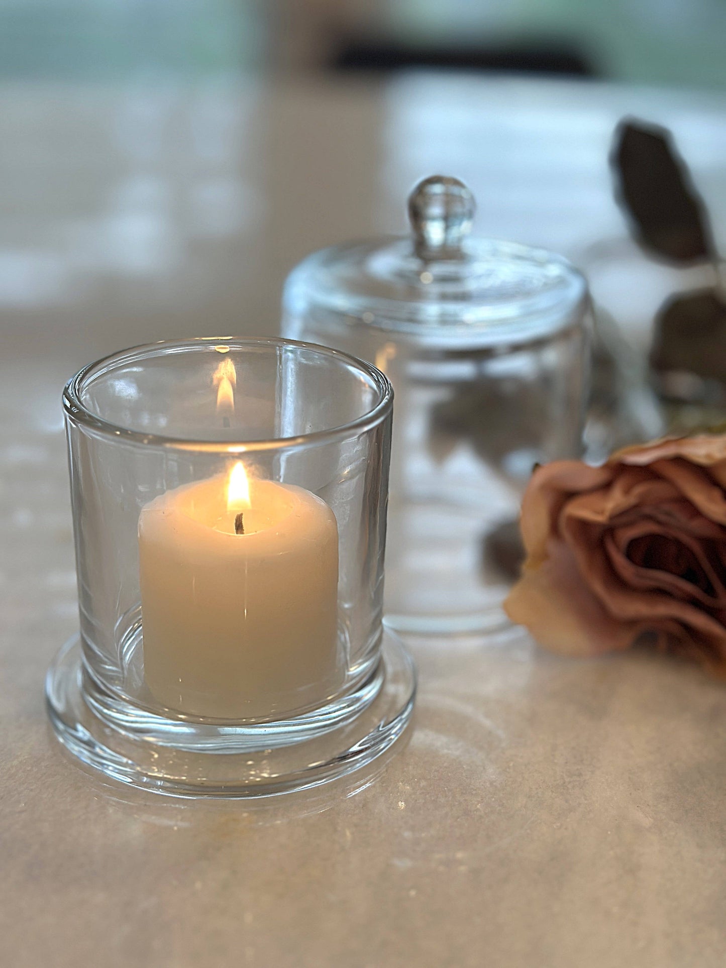 Glass Candle Holder With Glass Cover