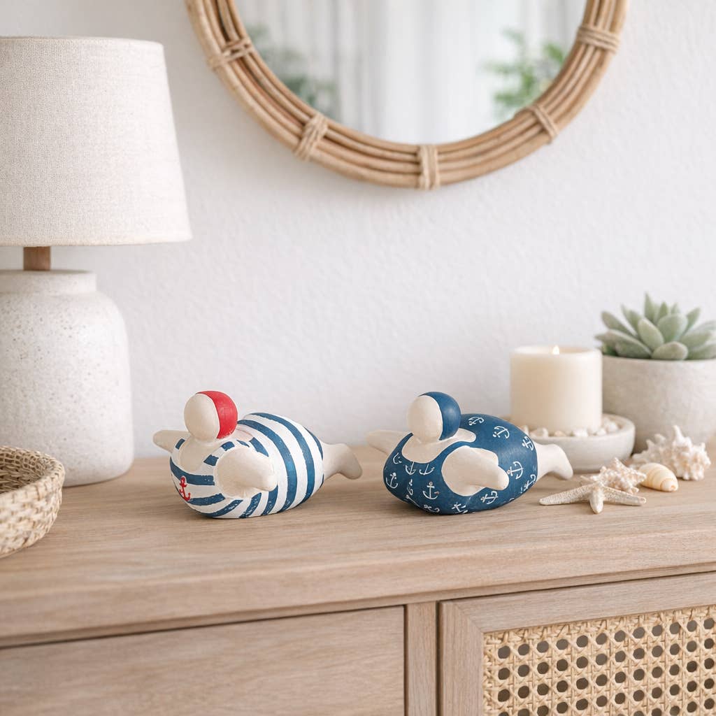 Figurines- Blue Ceramic Bathing Beauties, 7 in.