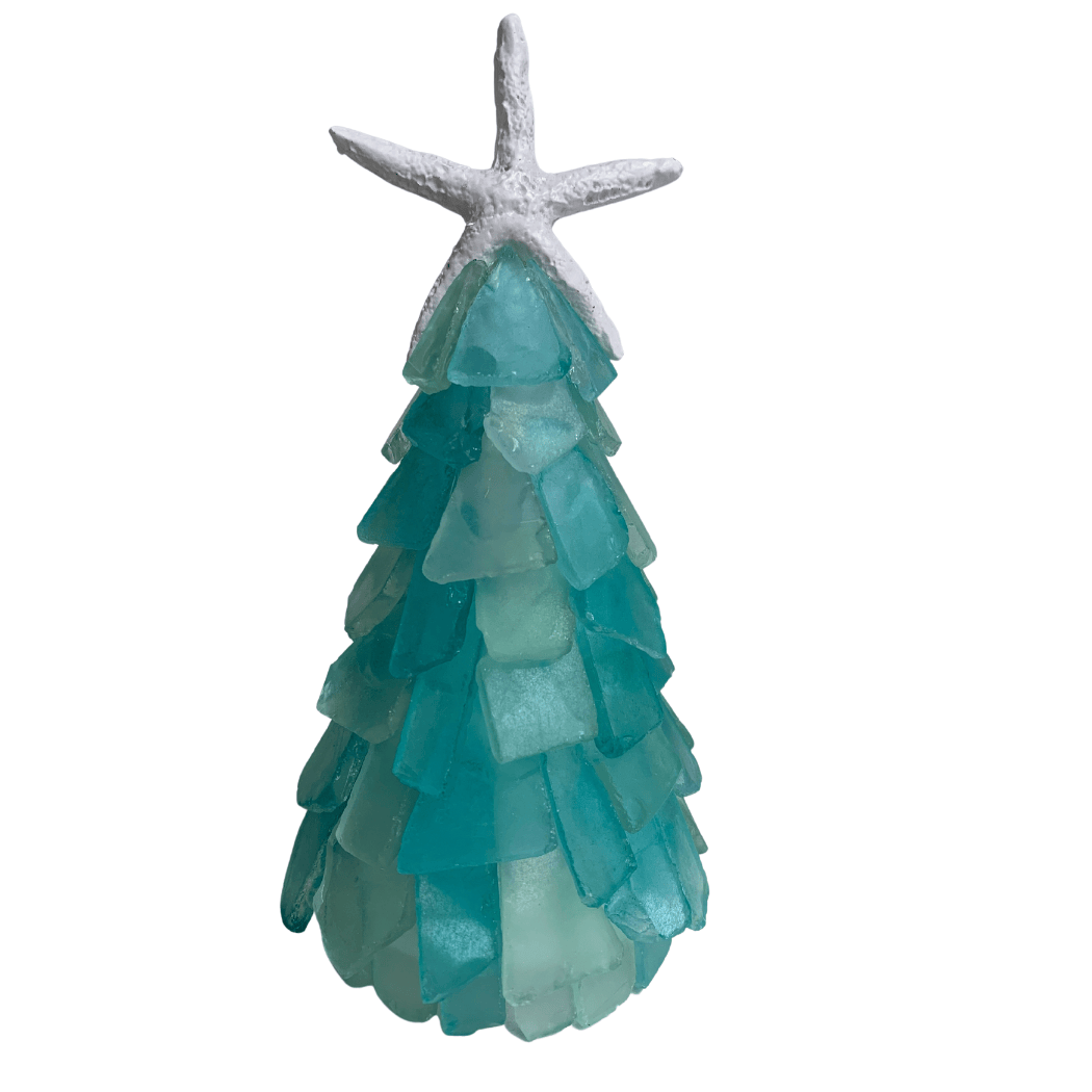 Mini Seaglass Christmas Tree No Lights Resin Starfish, 6 in