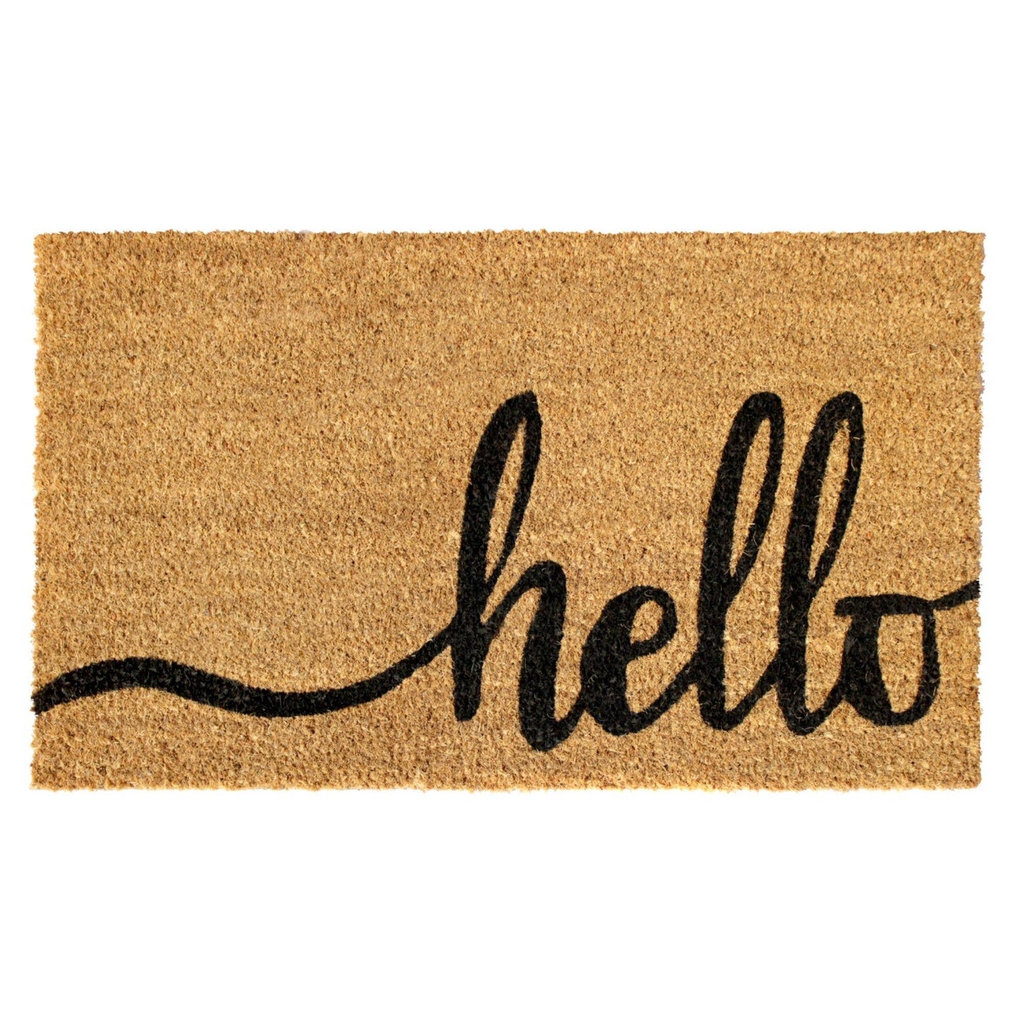 Black Natural Hello Doormat, 18" x 30"