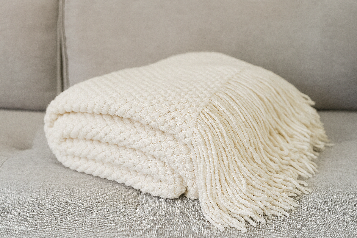 Knit Textured 50"x60" Throw Blanket with Fringe