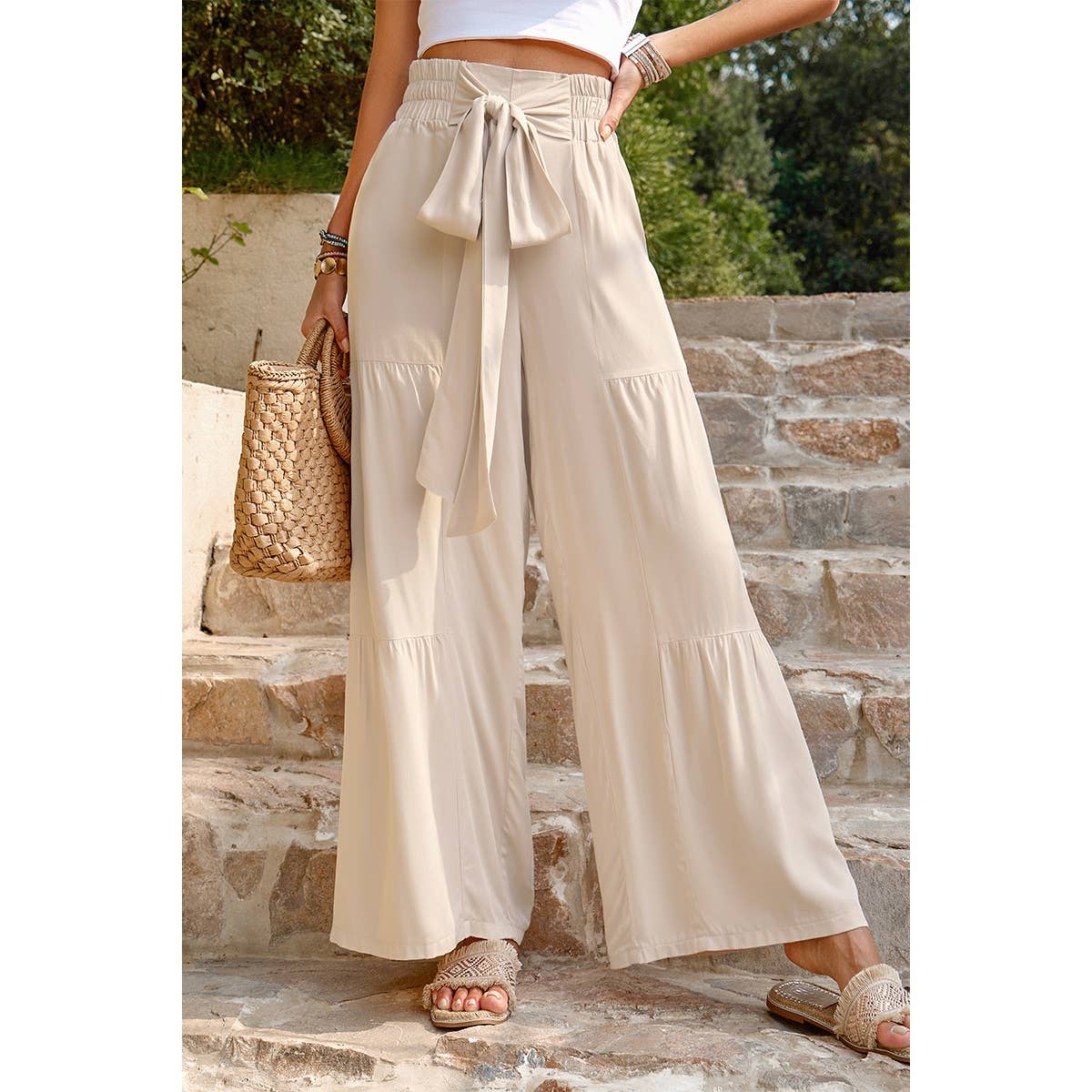 High Waist Knot Elastic Solid Pant