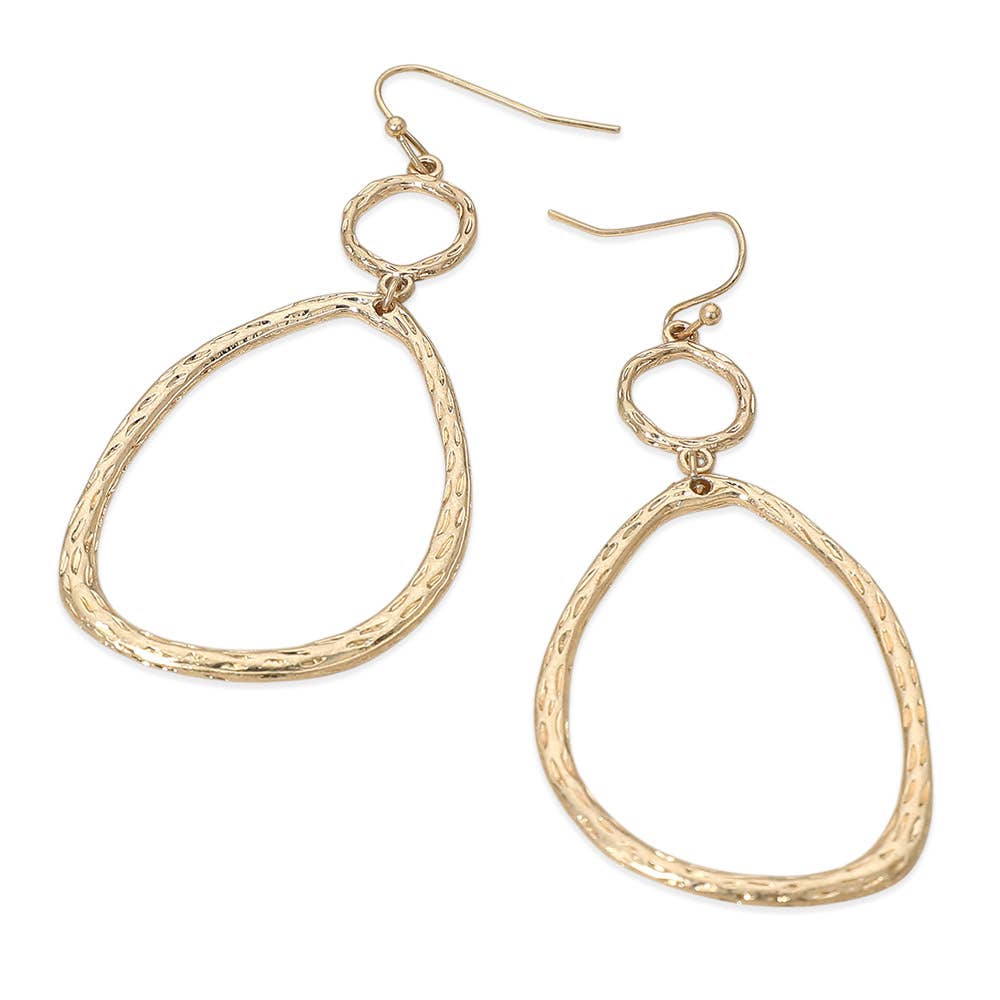 Textured Metal Organic Open Oval Link Drop Earrings