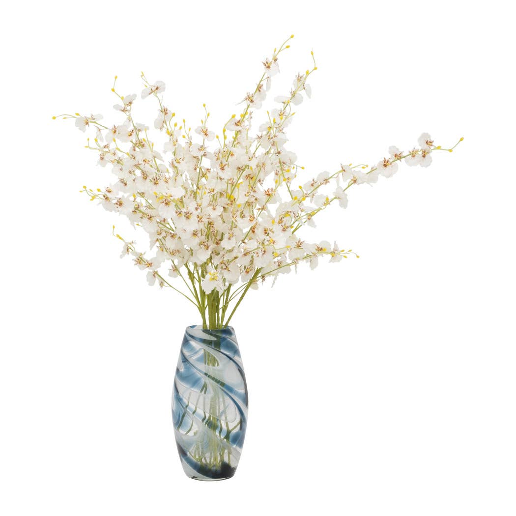 Glass Hand Blown Coastal Swirl Vase - Blue, 12 in.