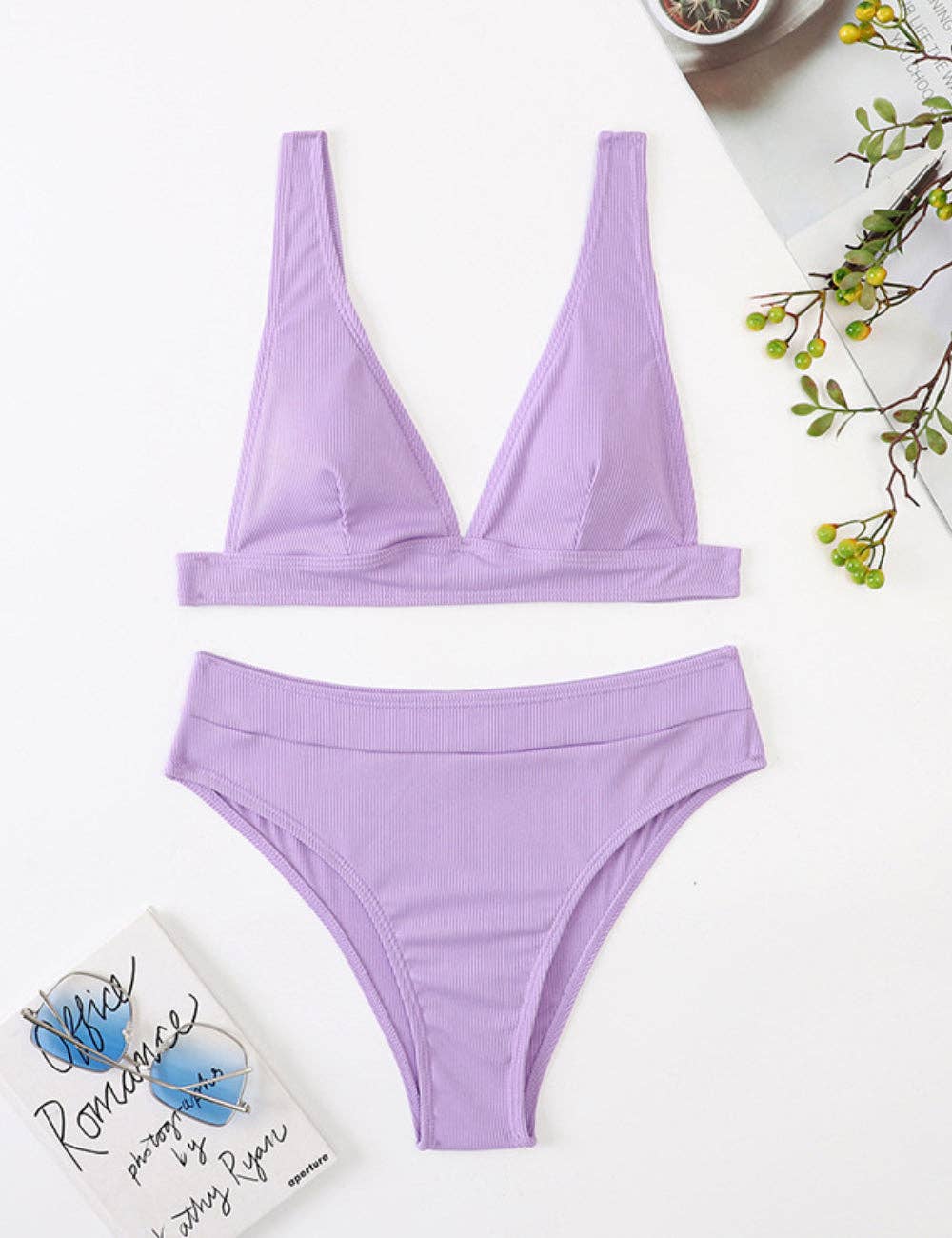 Ladies Triangle V-Neck 2PCS Bikini Set Swimsuit