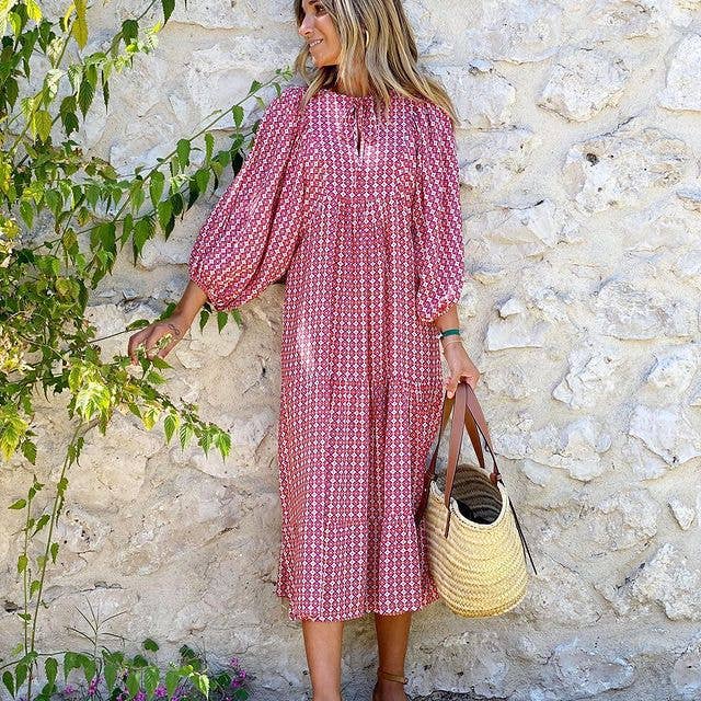 Geometric Abstract Collage Puff Sleeve Dress