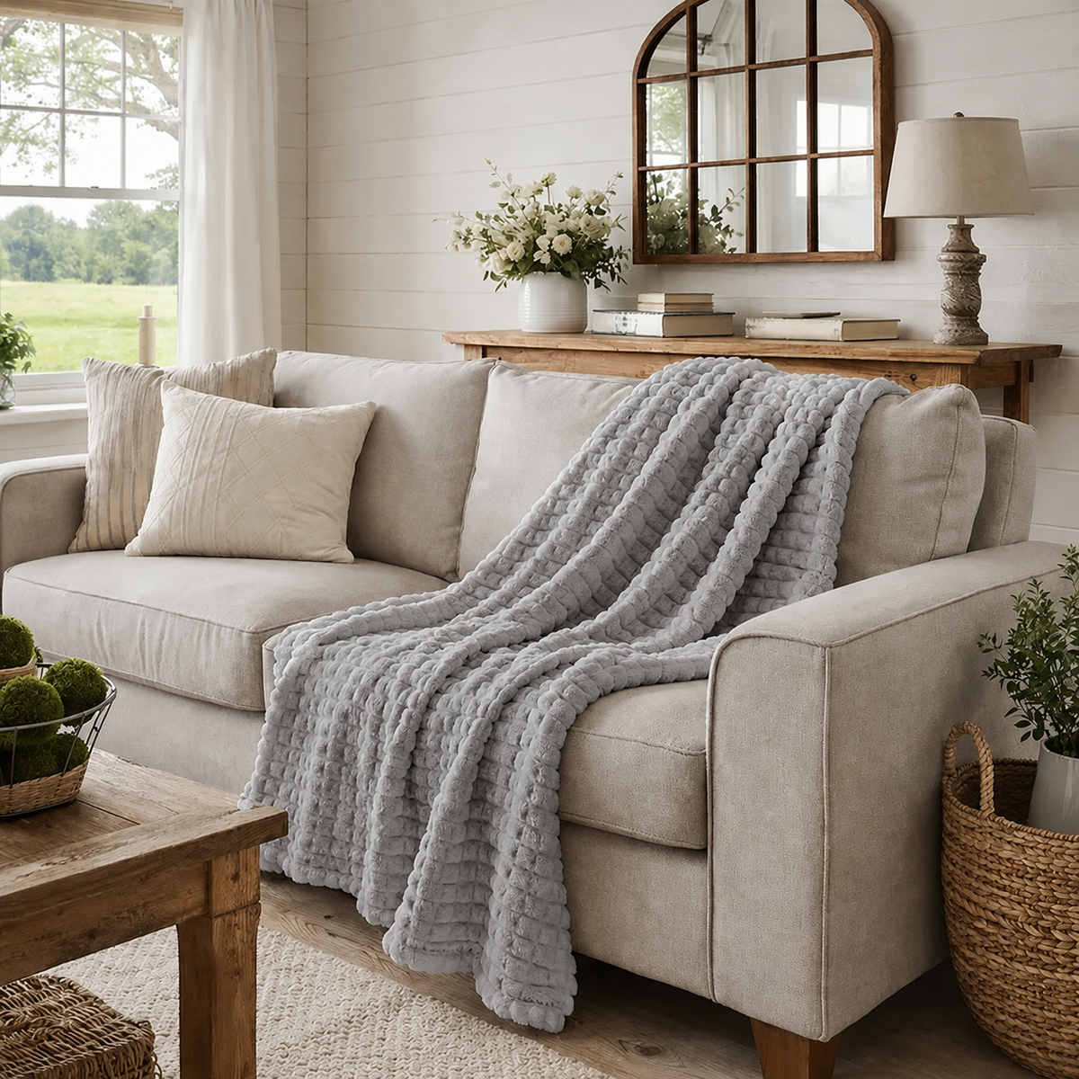Textured Waffle Large Throw Blanket - 60"x80"