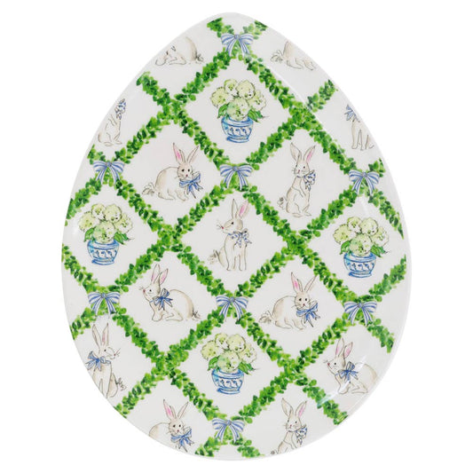 9" Boxwood Trellis Ceramic Egg Plate Easter Rosanne Beck