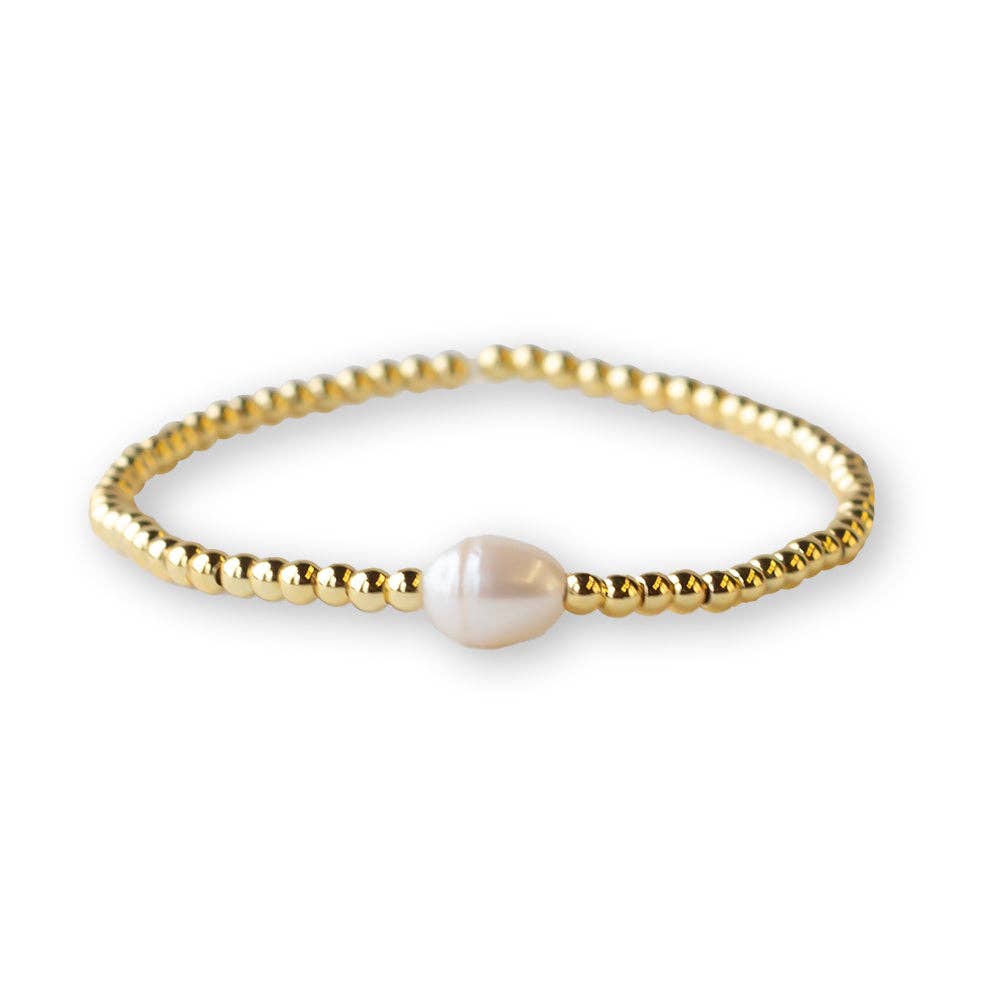 Uno Pearl & Gold Beaded Tarnish Resistant Stretch Bracelet