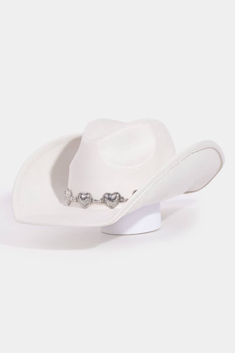 Engraved Heart Charms Band Cowboy Hat