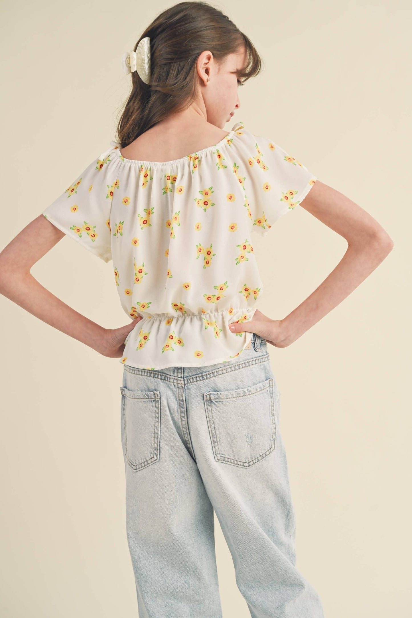 SPLIT SLEEVE PEPLUM TOP FLORAL KT2102IV (7-14)