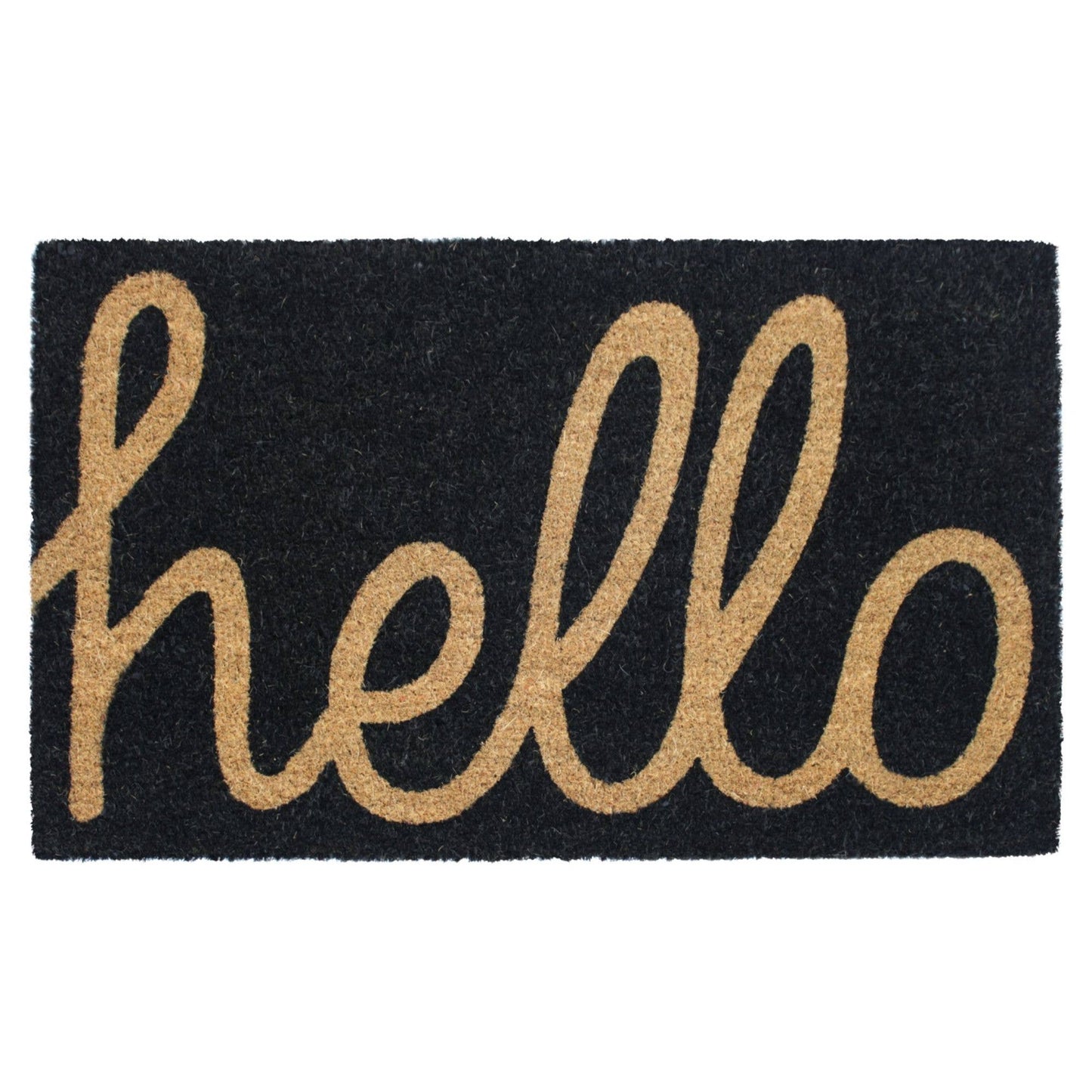 Black Machine Tufted Black Hello Doormat, 18" x 30"