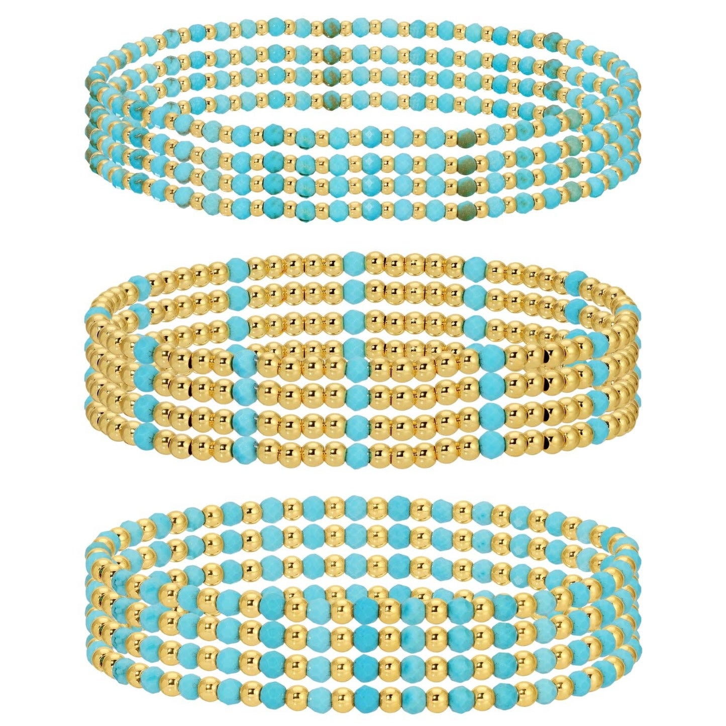 Assorted Size Stone And Beaded Stretch Bracelet
