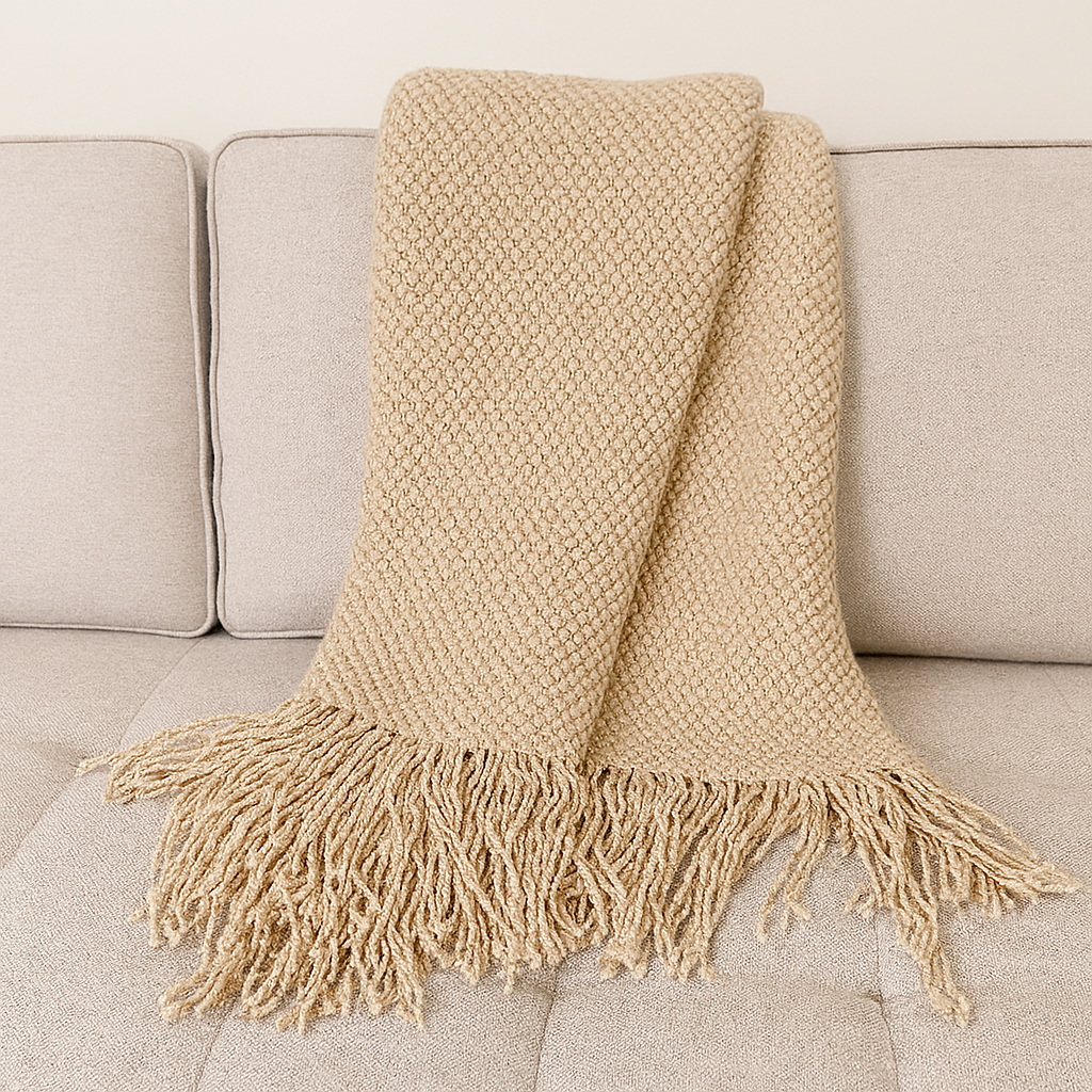 Knit Textured 50"x60" Throw Blanket with Fringe