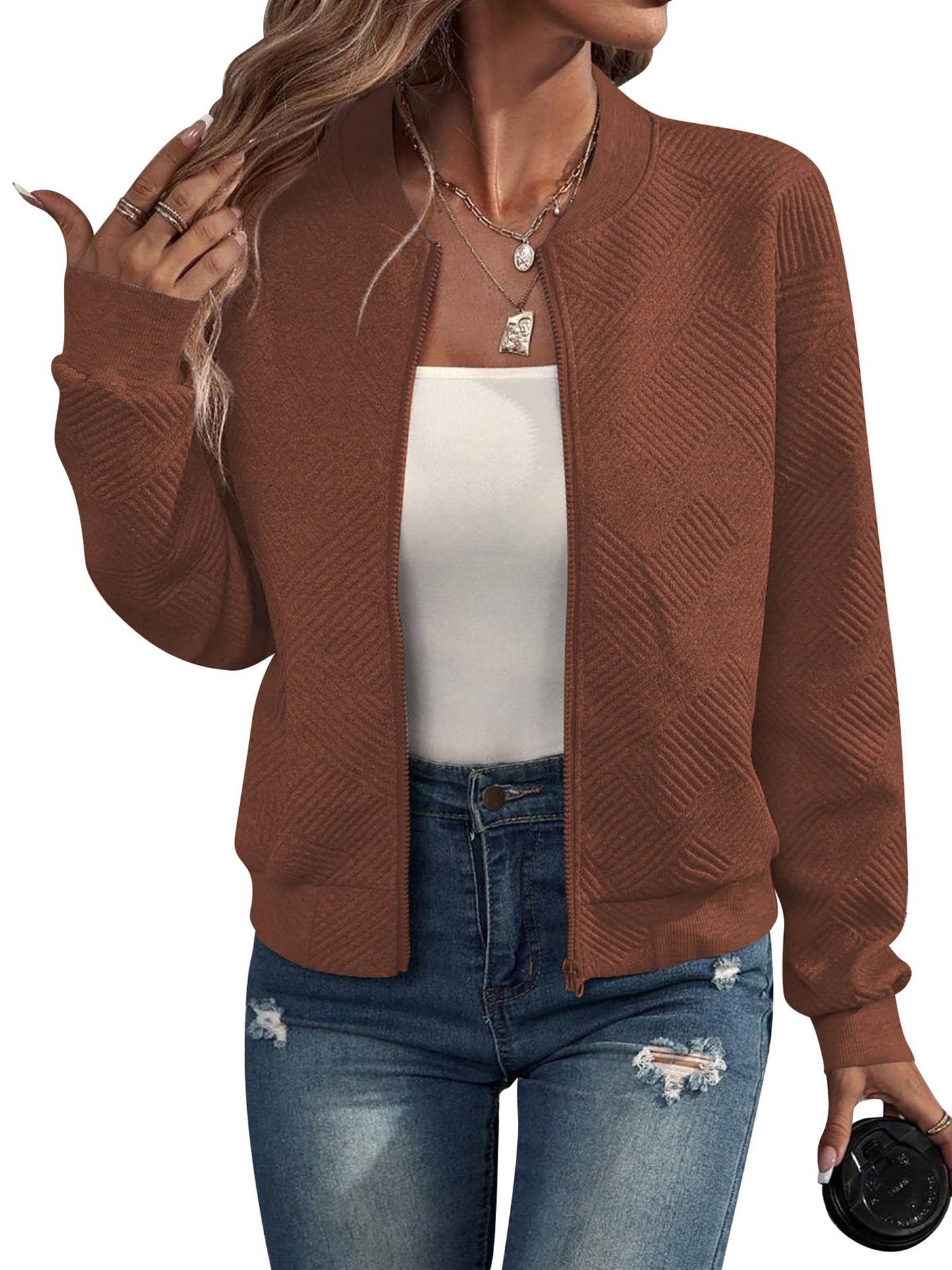 Solid Color Zipper Jacket