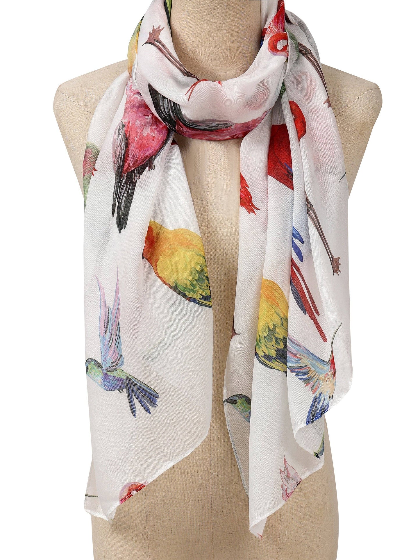 JC0711184 White-Multi Tropical Bird Flamingo Scarf