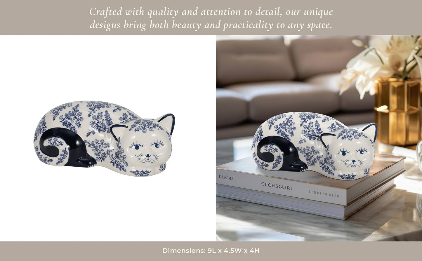 Ceramic Chinoiserie Sleeping Cat Figurine - White, 4 in.
