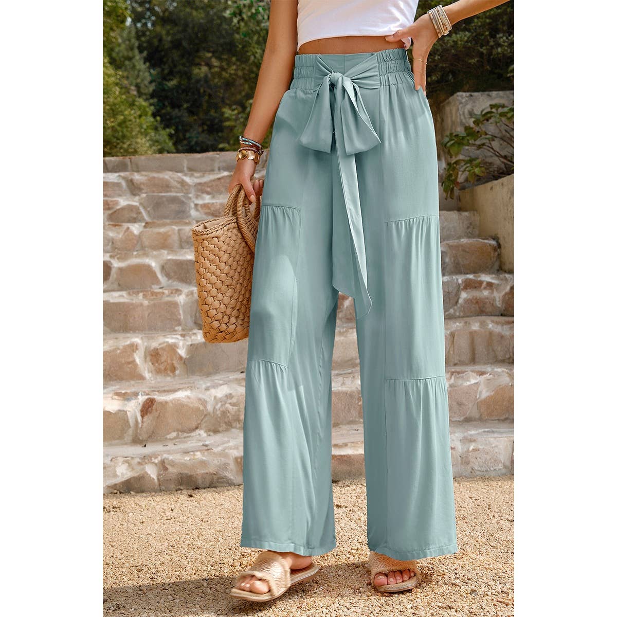 High Waist Knot Elastic Solid Pant