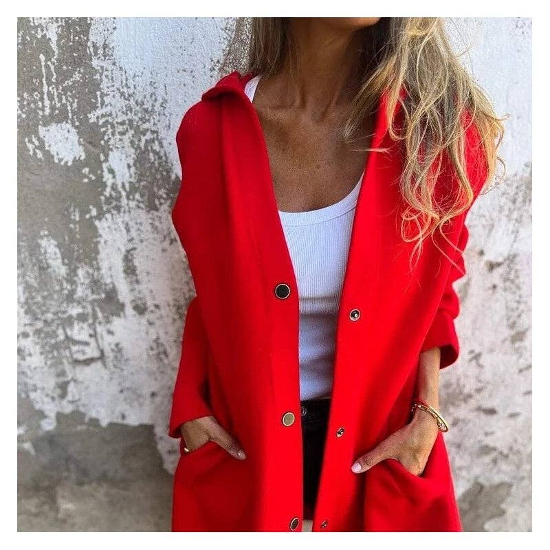Solid Color Casual Single-Breasted Hooded Knit Jacket
