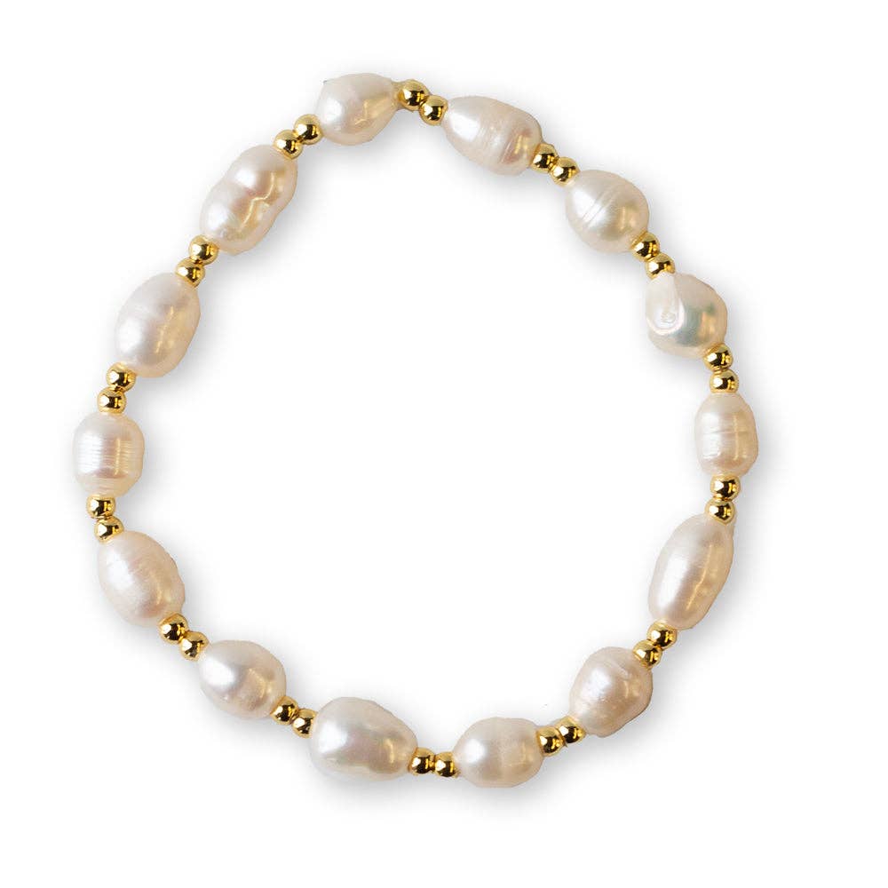 Tarnish Resistant Pearl & Gold Duo Beaded Stretch Bracelet