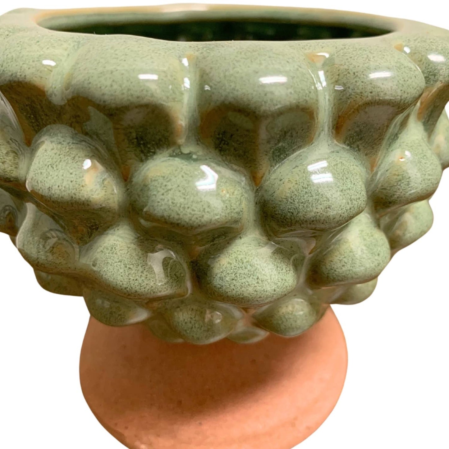 GREEN CERAMIC CHRISTMAS CANDLE HOLDER 4"