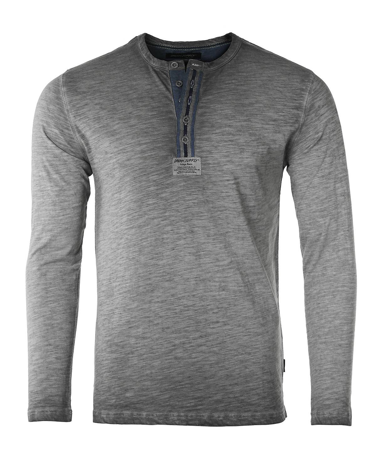DHLS502 -Long Sleeve Crew Neck Vintage Button Henley T-Shirt