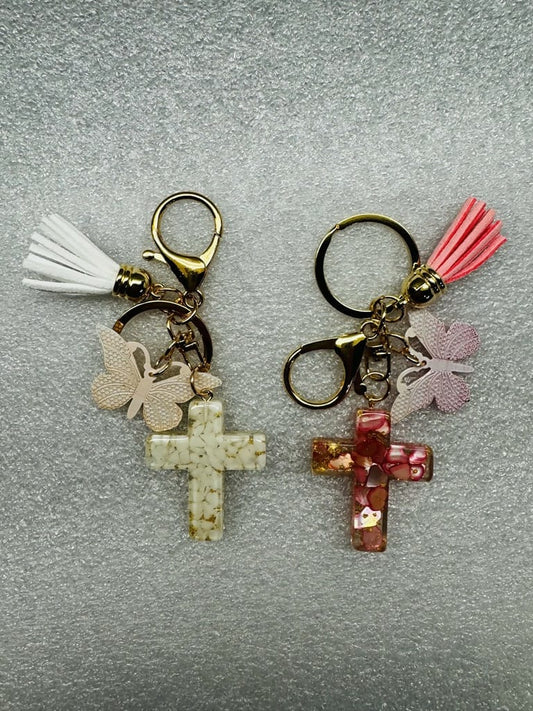Cross with Butterfly and Tassel Keychain