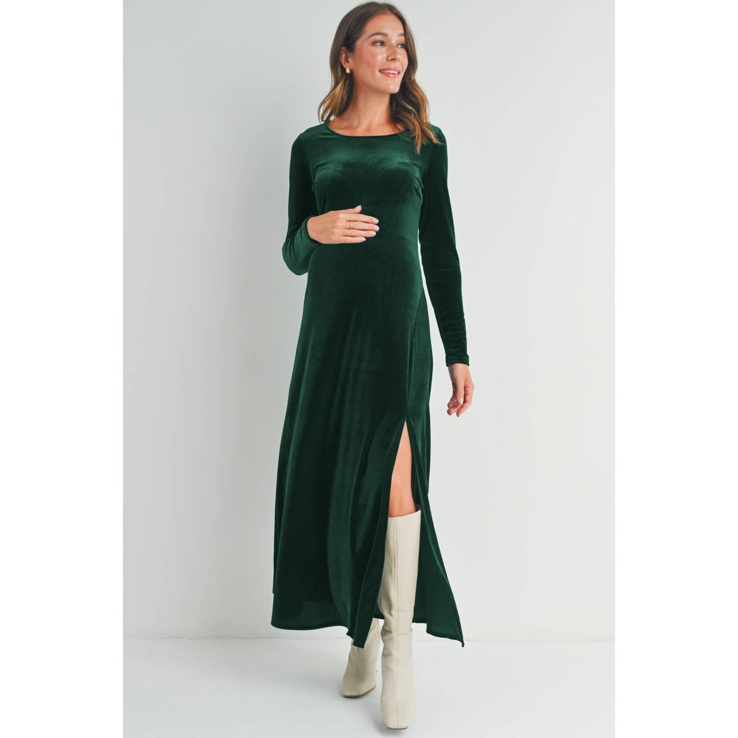 Velvet Long Sleeve Maternity Midi Dress