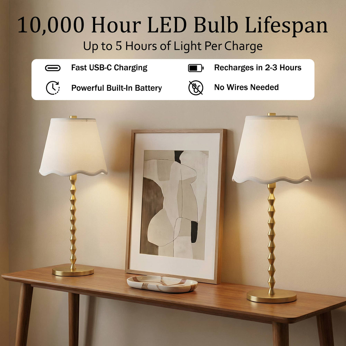 Diamond Stem Scallop Shade Rechargeable LED Dimmable Lamp