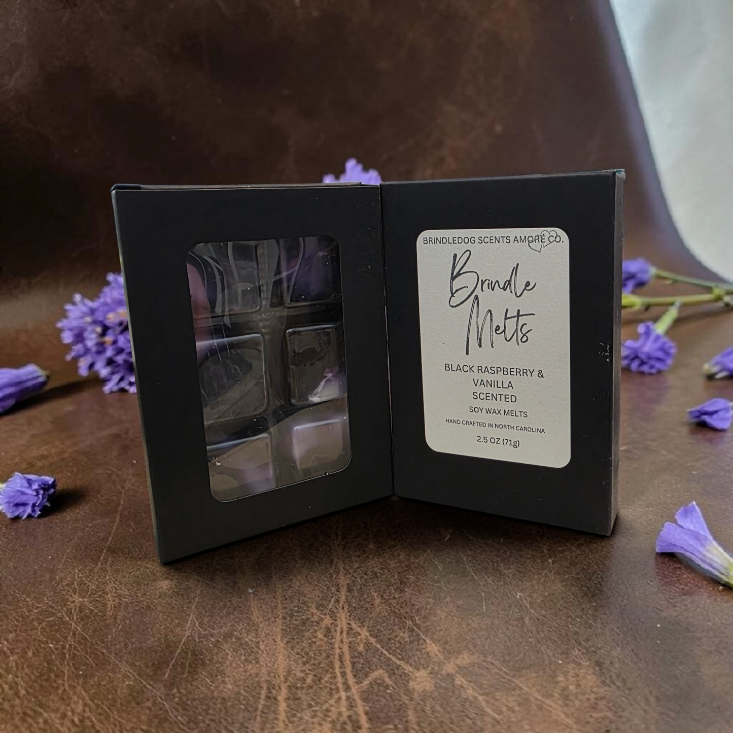 Brindle Melts Black Violet and Leather