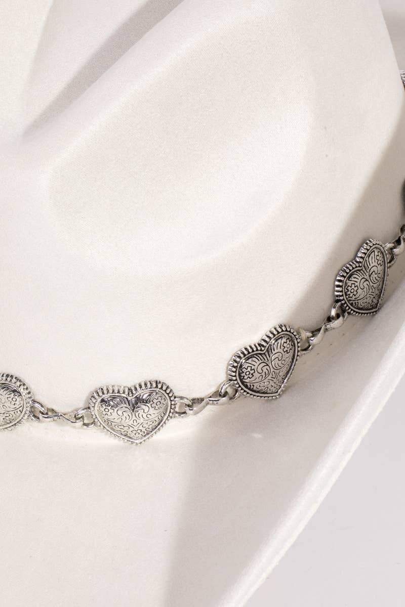 Engraved Heart Charms Band Cowboy Hat