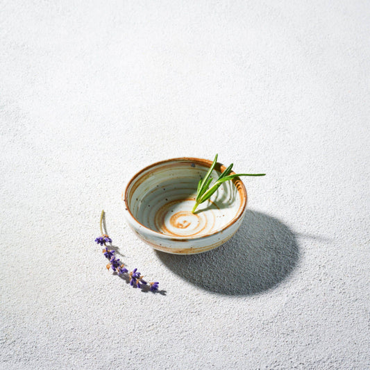 Vikko Stoneware Palm Mini Bowl Cream White Brown Rim