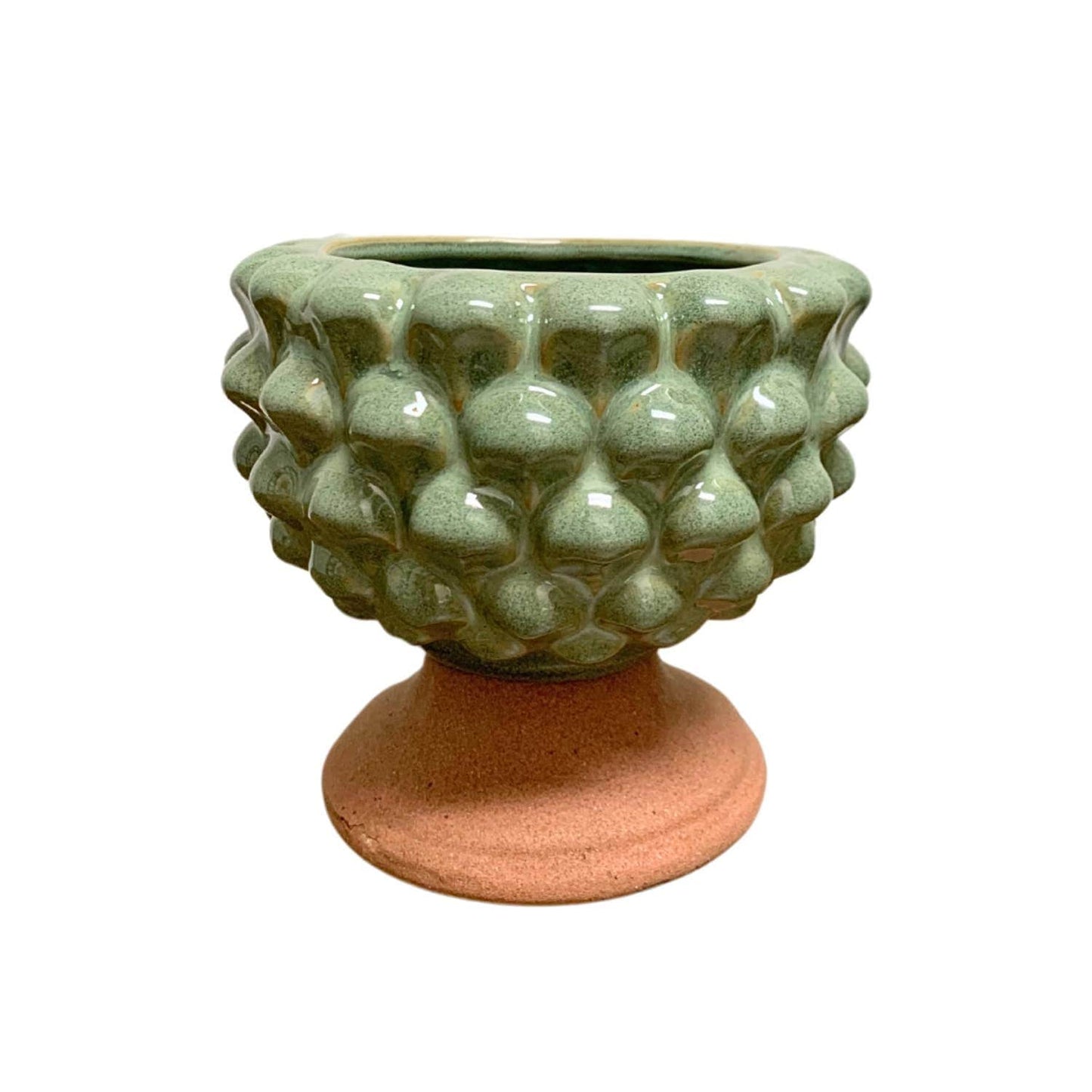 GREEN CERAMIC CHRISTMAS CANDLE HOLDER 4"