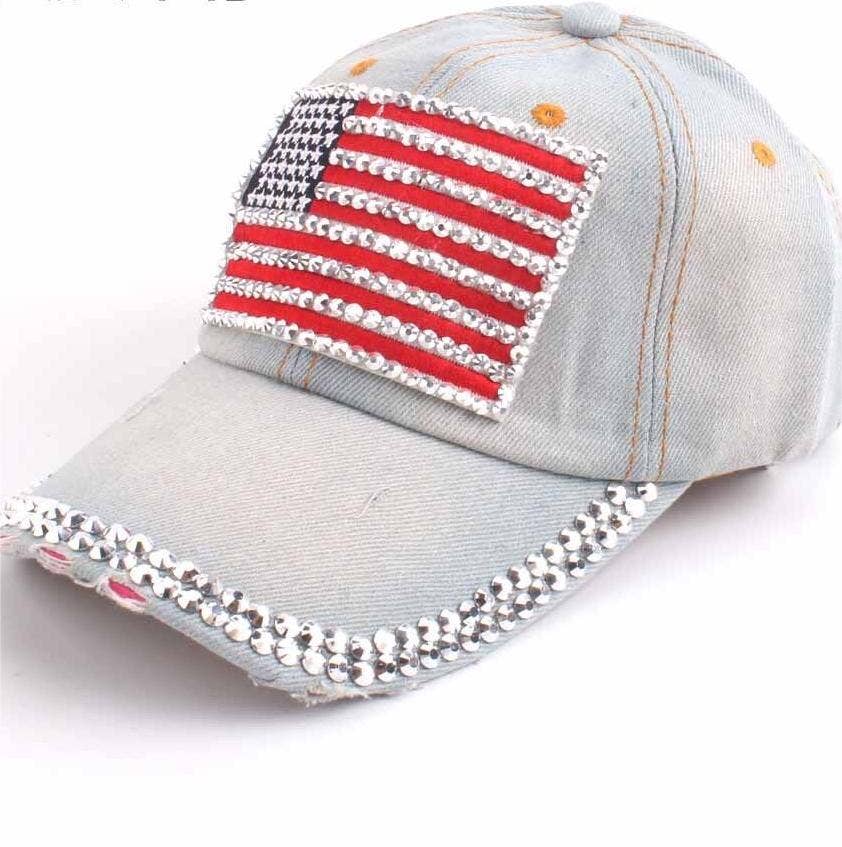 Fourth of July American flag rhinestones baseball cap