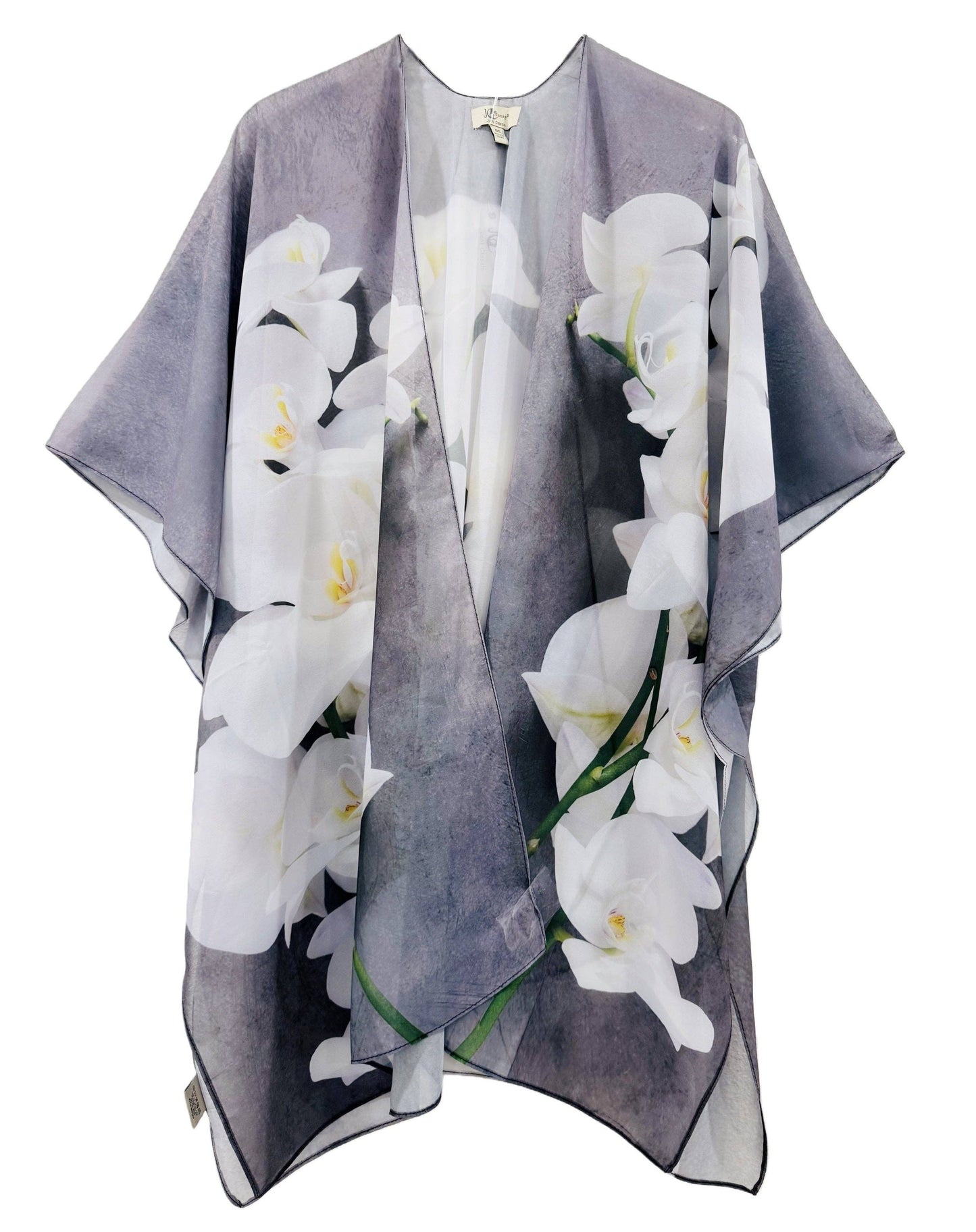 JC0712103 Gray-White Orchid Floral Kimono Cover-Up