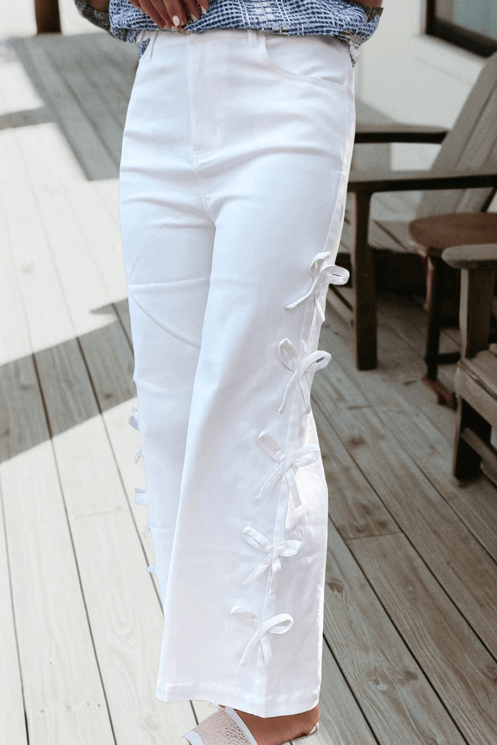 66 Spring 2026 Bow Knot Side Detail Straight Leg Loose Jeans