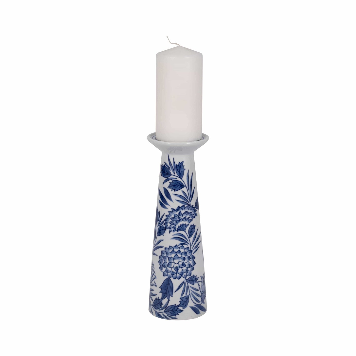 Blue/White 12 in. Porcelain Chinoiserie Candle Holder