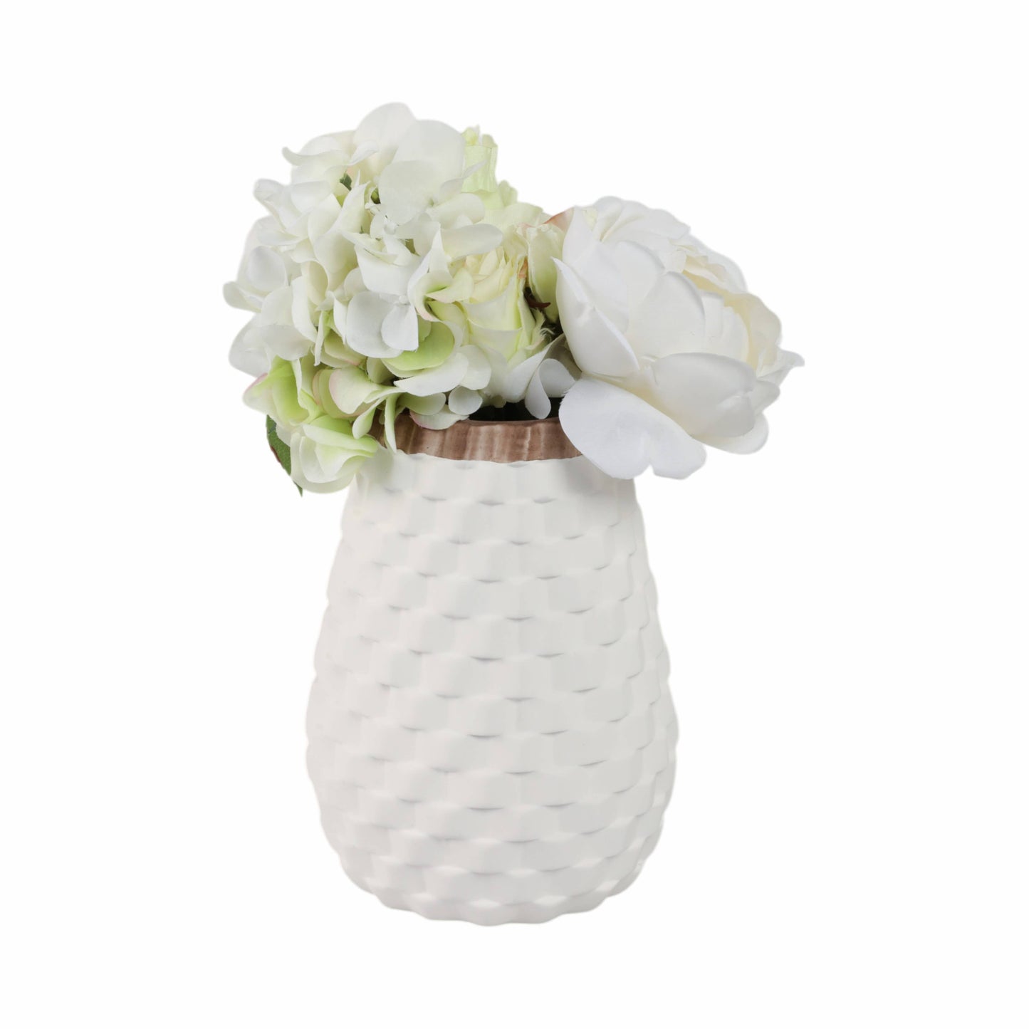 White 9 in. Ceramic Novelty Geometric Textured Vase