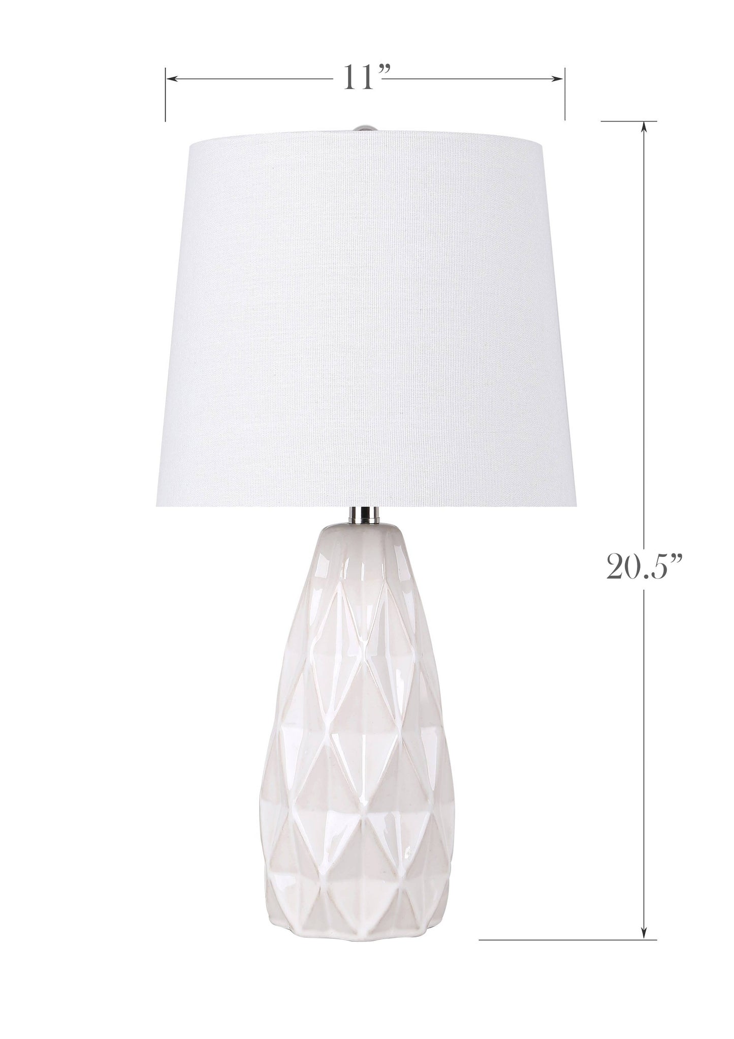 Ceramic Table Lamp w/ Faceted Base & Linen Shade 20.5”