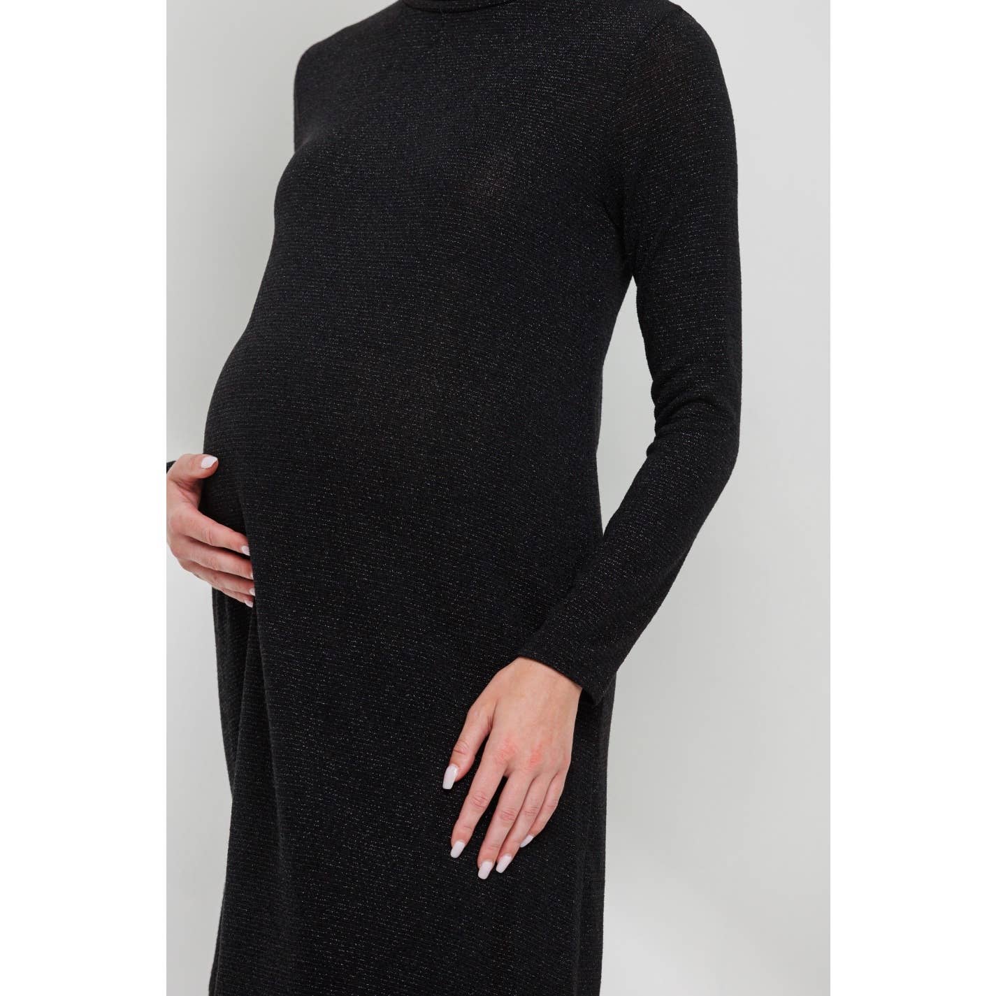 Turtle Neck Shimmer Knit Maternity Dress