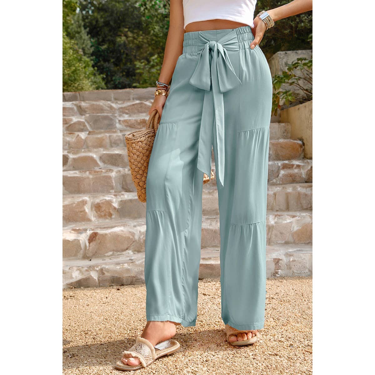 High Waist Knot Elastic Solid Pant