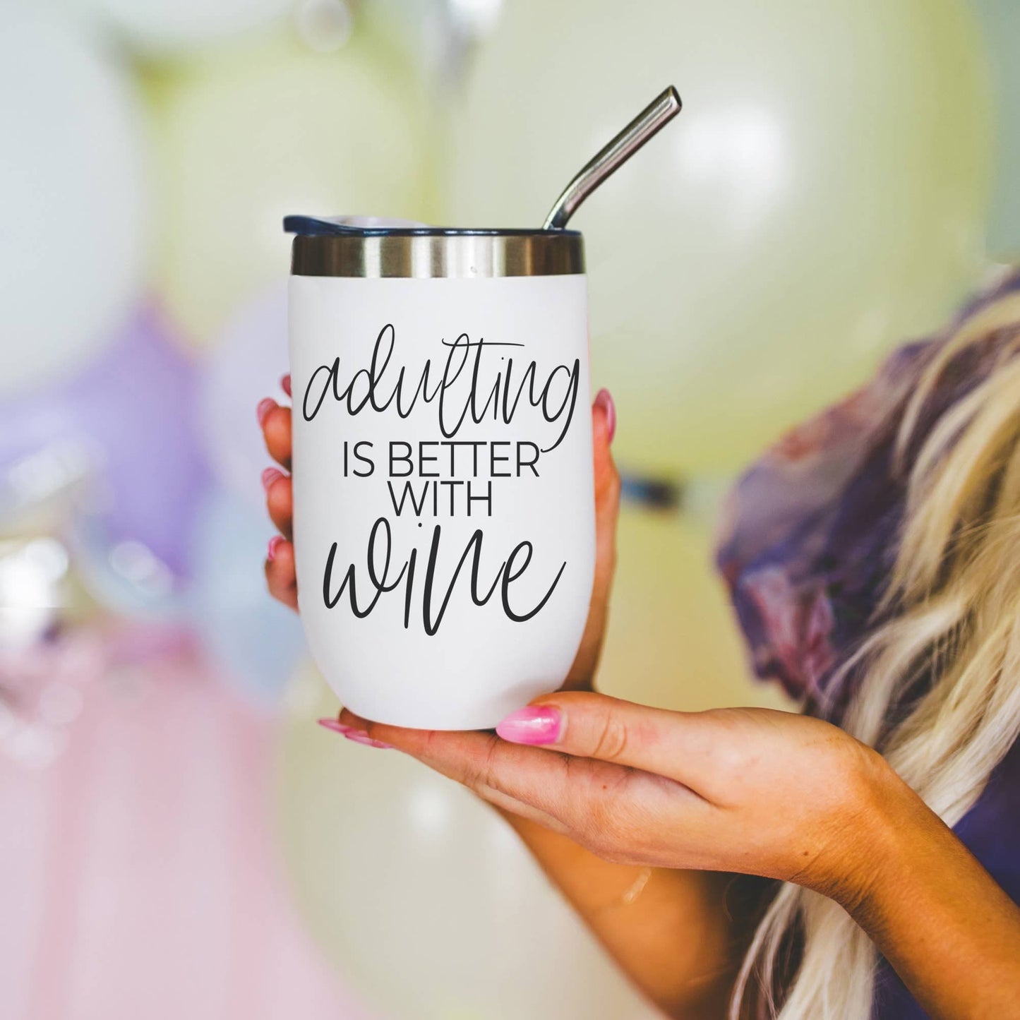 Wine Tumbler With Lid, 17oz Insulated Stainless Steel Cups