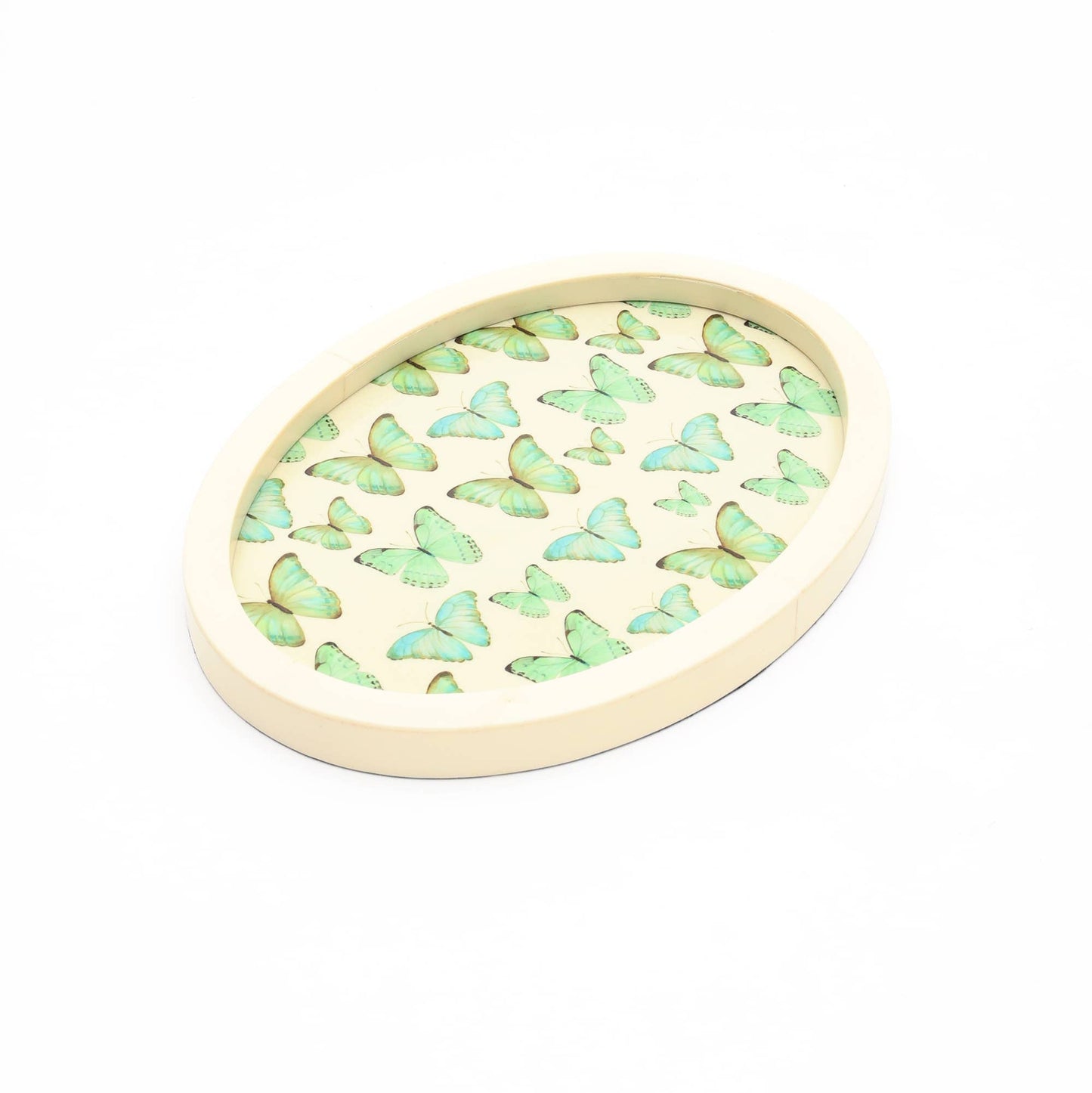 Decorative Oval Shape Ivory Resin Tray - 11.5x8.25x1"