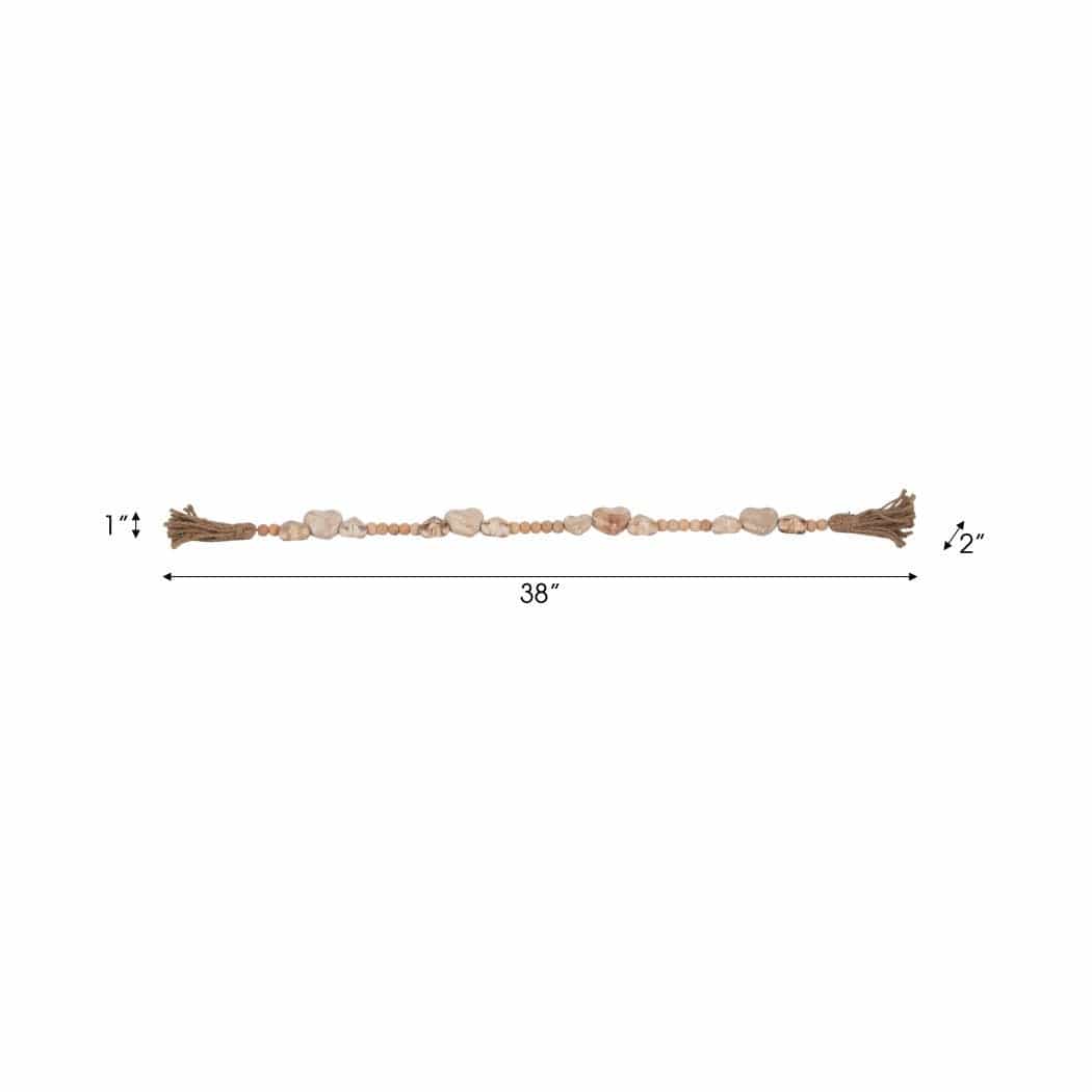 Wood Woven Heart Beaded Garland with Tassels - White, 38 in.